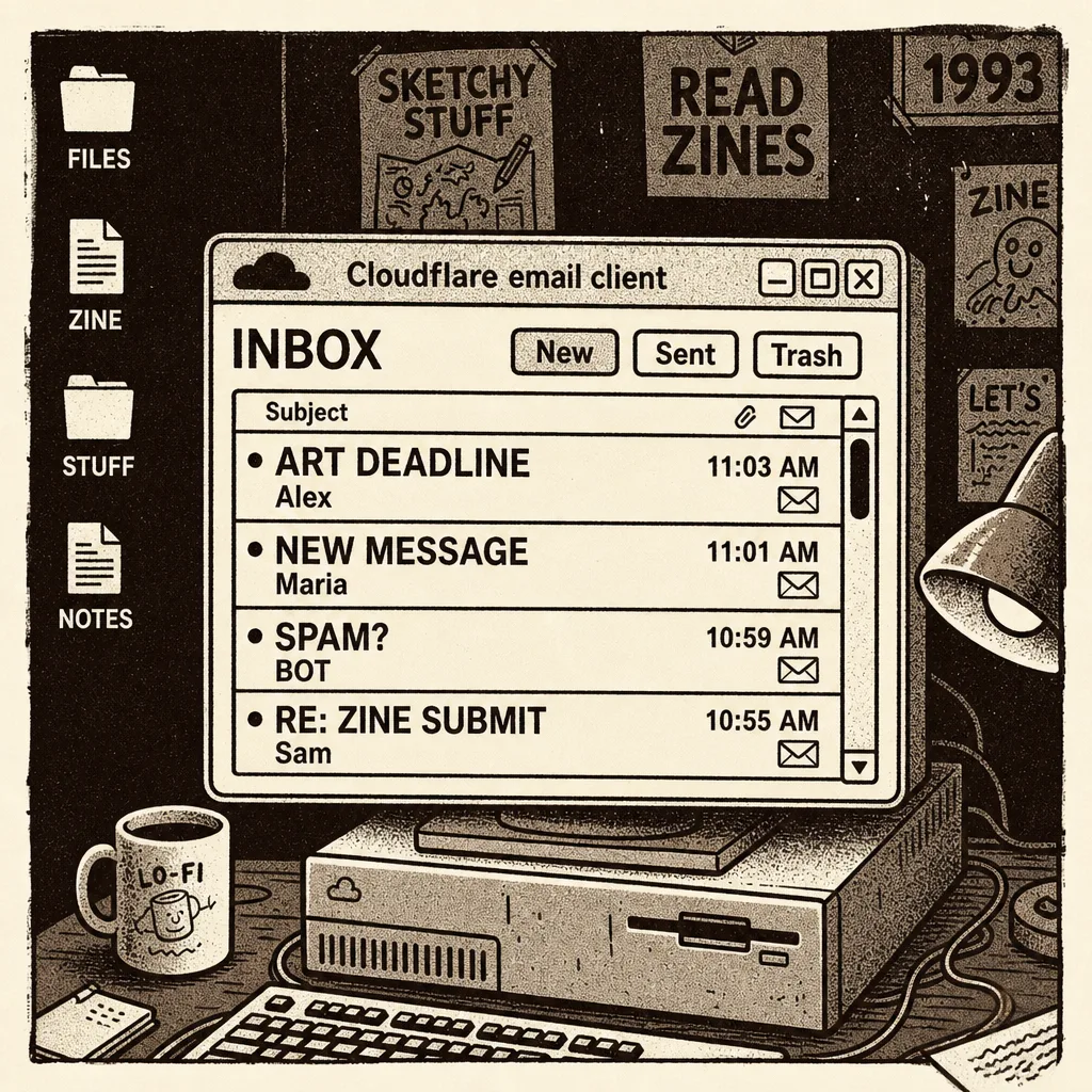 Desktop inbox labeled Cloudflare email client