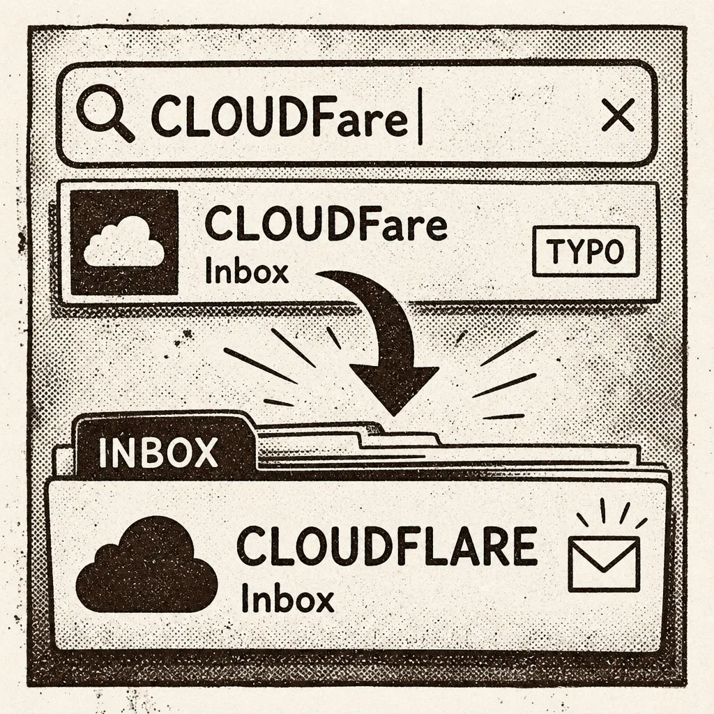 Search bar with Cloudfare typo pointing to inbox