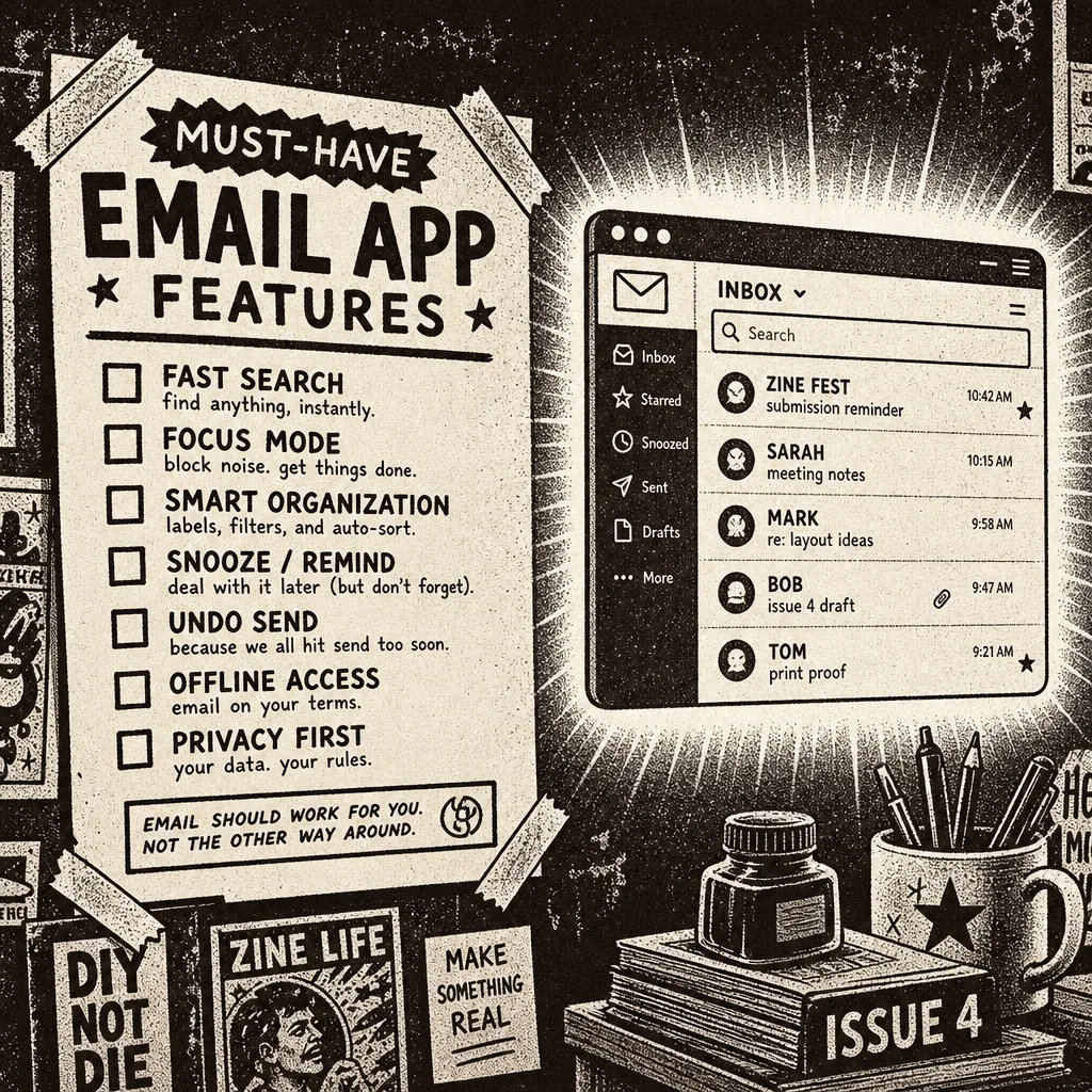 Checklist poster of must-have email app features