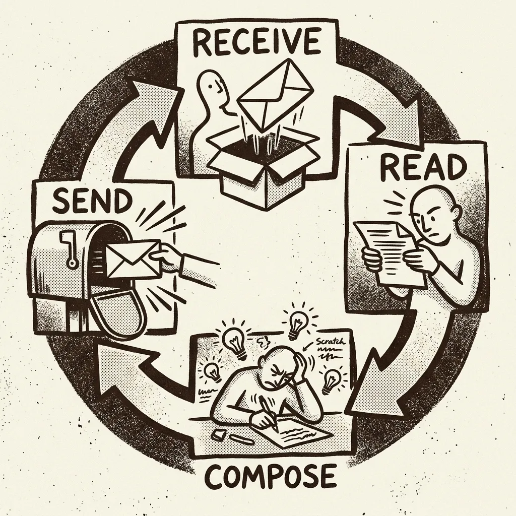 Circular loop of receive, read, compose, send