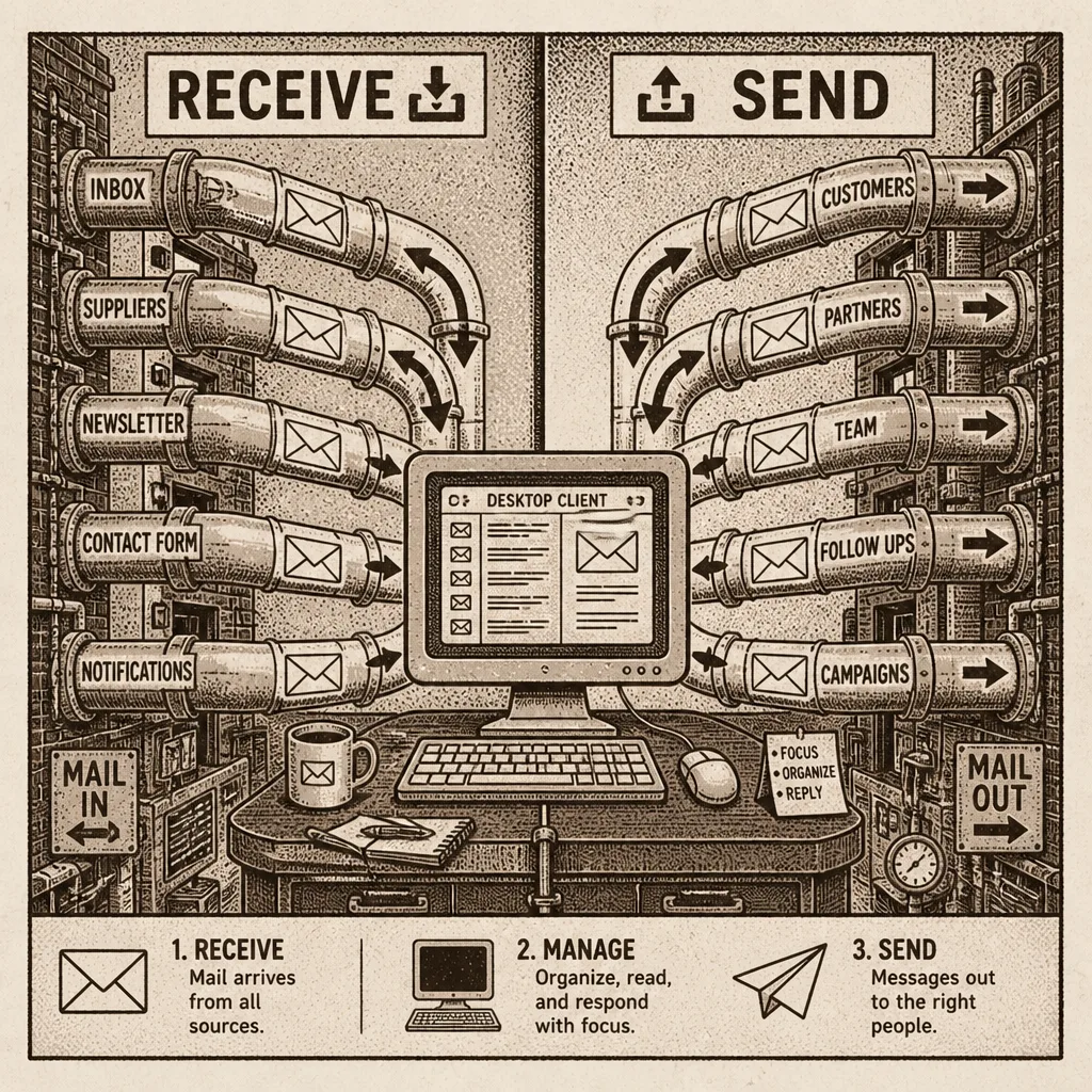 Split diagram of receive vs send email paths