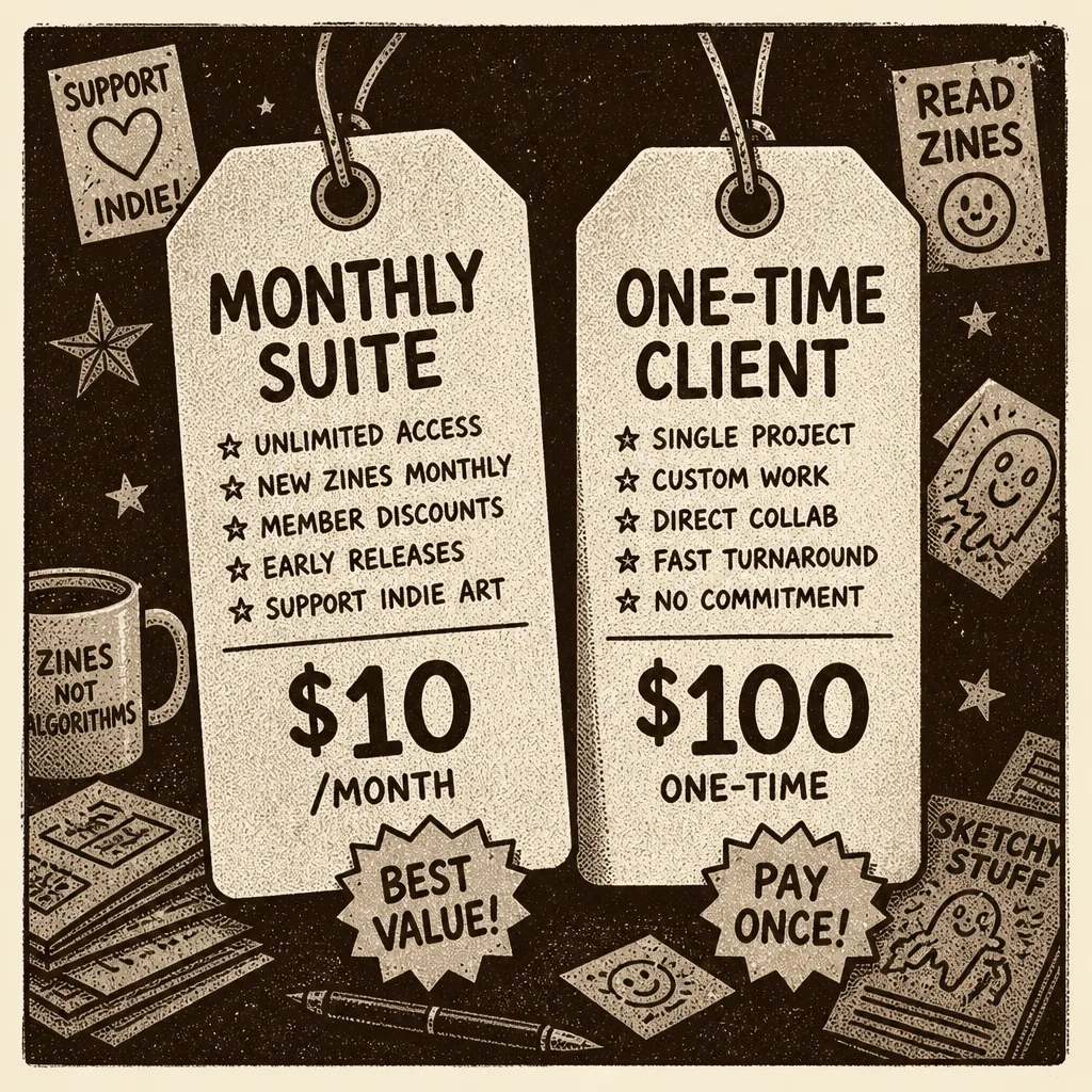 Price tags comparing monthly suite to free-first domain client