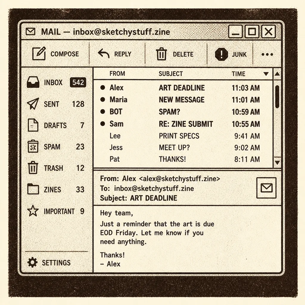 Simple mail client window with domain address
