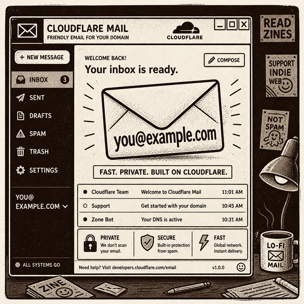 Lo-fi illustration of a simple mail client for Cloudflare