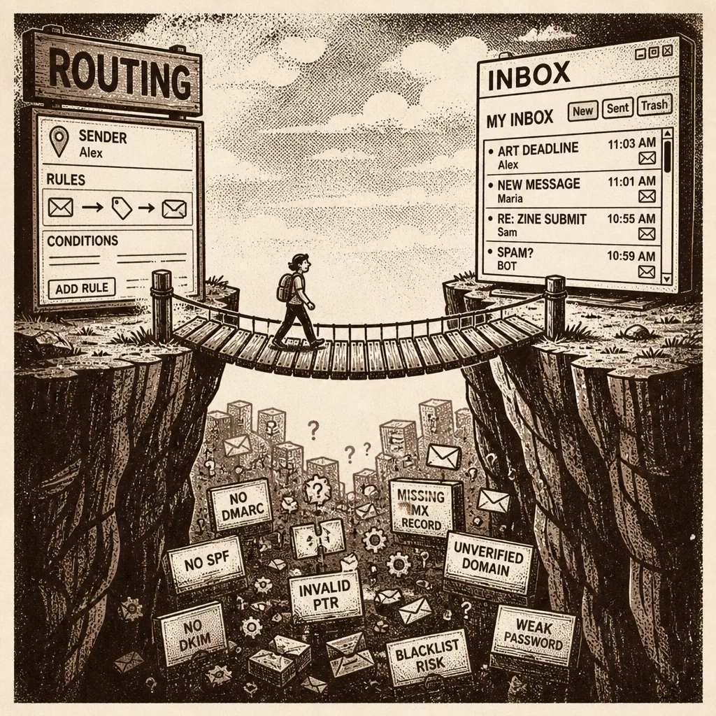 Lo-fi illustration of a bridge from routing to inbox