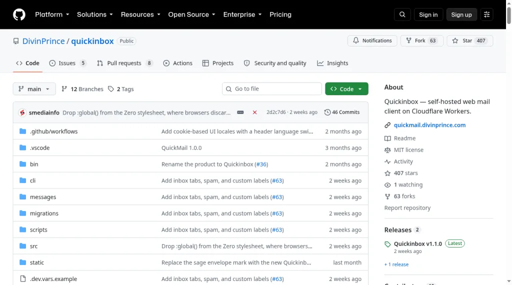 GitHub README for DivinPrince/quickinbox